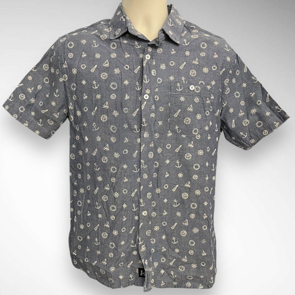 ARTISTRY IN MOTION Lighthouse Chambray Short‎ Sleeve Button Down Shirt | NWT
